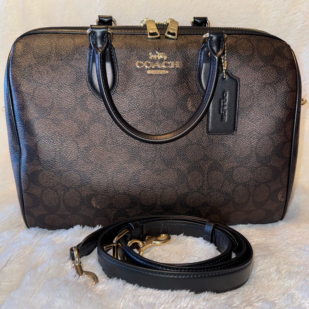 Coach Rowan large signature canvas walnut/black CV959 NWOT
